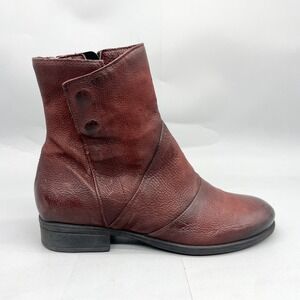 ZonZon Womens 39 8.5 Swell Boots Red Leather Moto Boho Booties Zip Low Heel Shoe